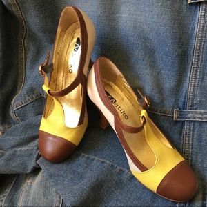 Anthro Matiko Yellow and Brown Mary Jane Heels